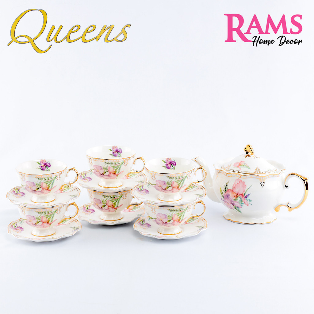 Queens 13pcs Premium Porcelain Tea Set / Set Teko dan Cawan/ Set Hidang ...