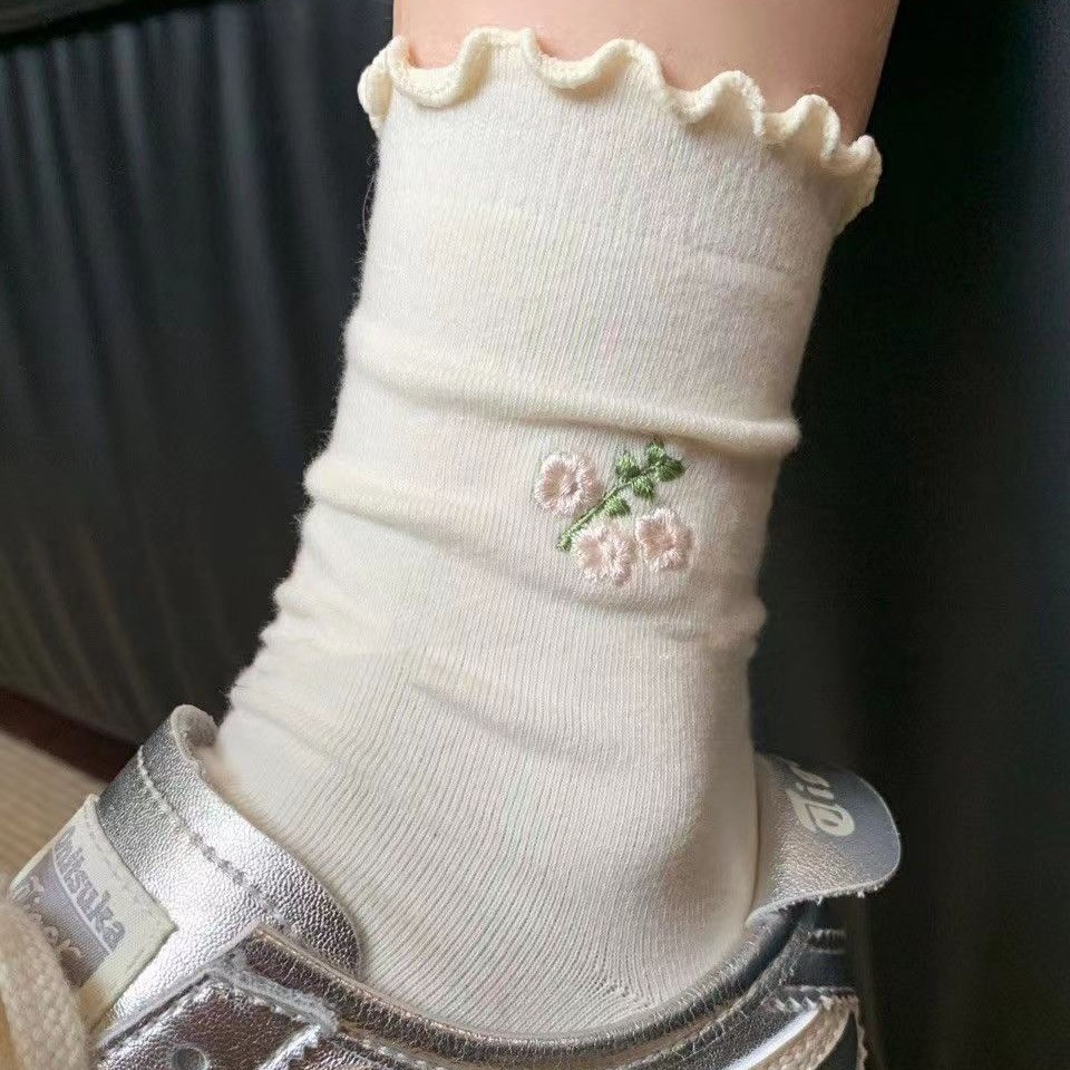 Spring Summer Flower Embroidery Solid Color Curling Edge Cute Playful ...