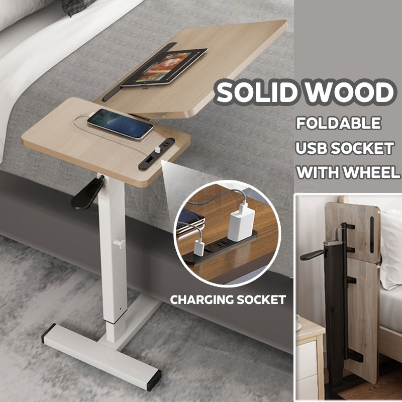 With Height Adjustable Movable Foldable Wheel Solid Wood Study Table ...