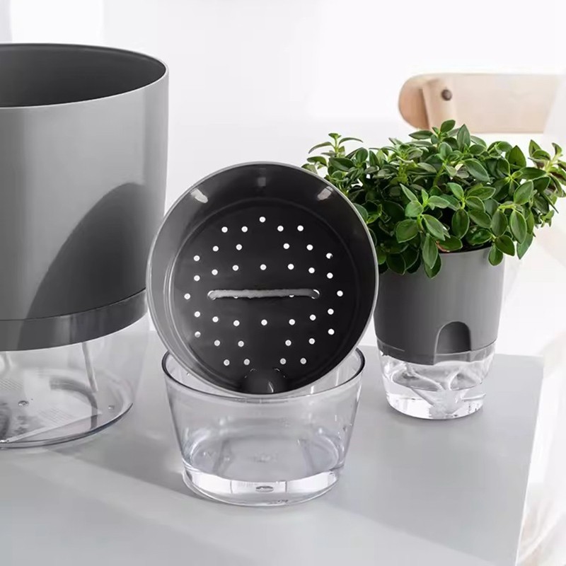 Self Watering Flower Pot Plastic Hydroponics Plants Pot Transparent ...
