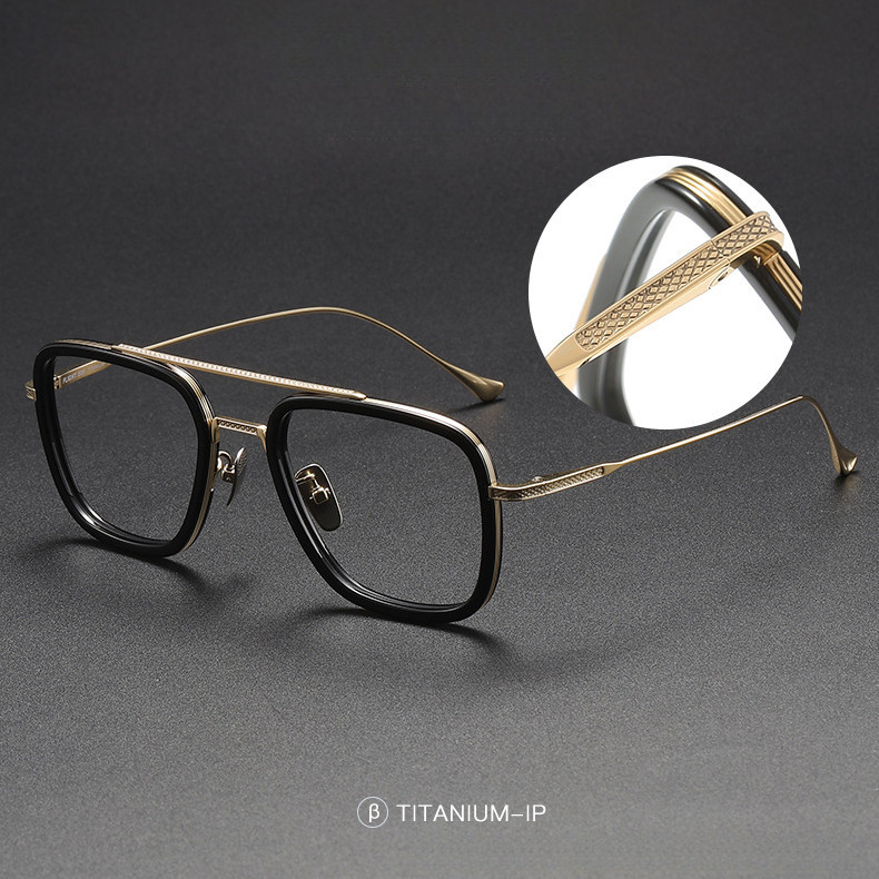 Double Beam Pure Titanium Glasses Frame Acetate Large Frame Eyewear Men ...