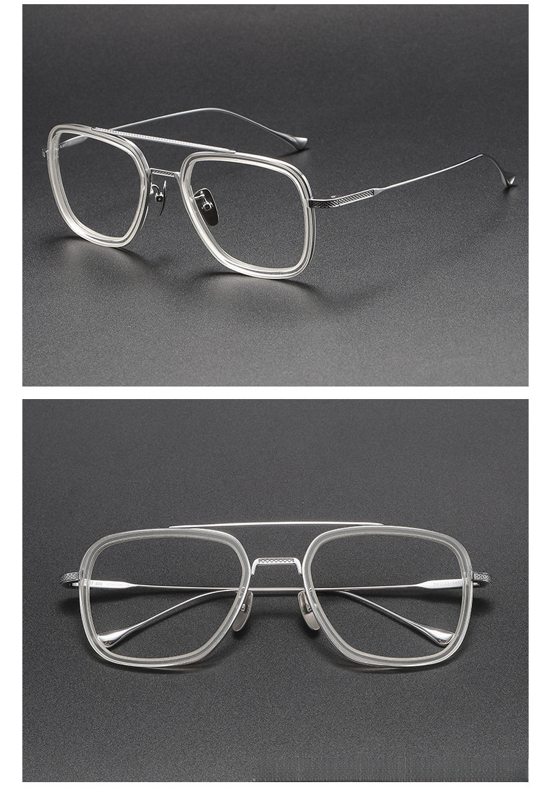 Double Beam Pure Titanium Glasses Frame Acetate Large Frame Eyewear Men ...