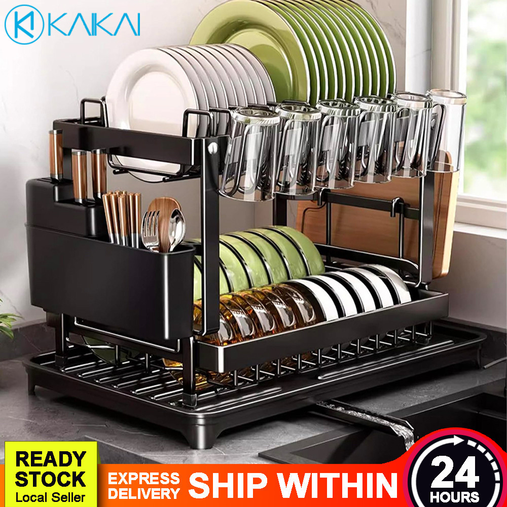 🔥 EASY ASSEMBLY 🔥 Japanese Double Layer Sink Dish Drain Rack Kitchen ...