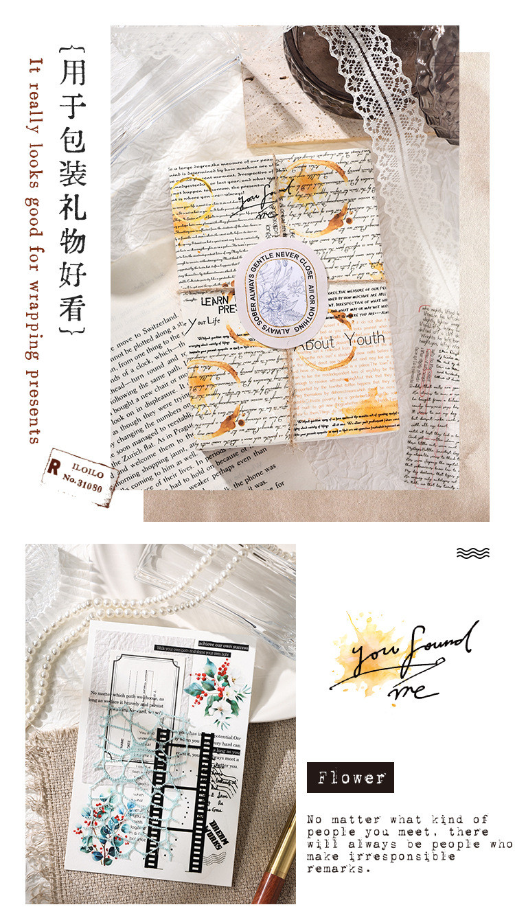 Journamm 20psc Retro English Stickers PET Sticker Package DIY Diary ...