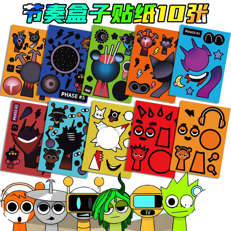 Sprunki Stickers 10pcs/set Sprunki Incredibox DIY Puzzle Oren Winda ...