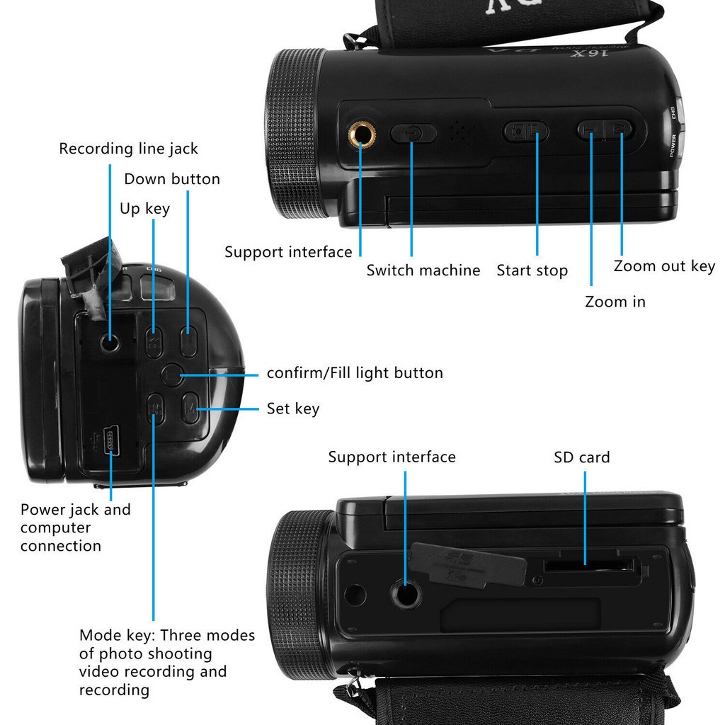 HD 1080P Professional Digital Video Camera Vlog Camcorder W/Microphone ...