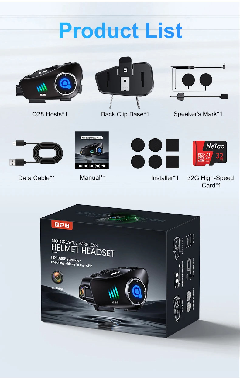 (Local Seller) Q28 Motorcycle Helmet Headset 1000M Intercom Wireless ...