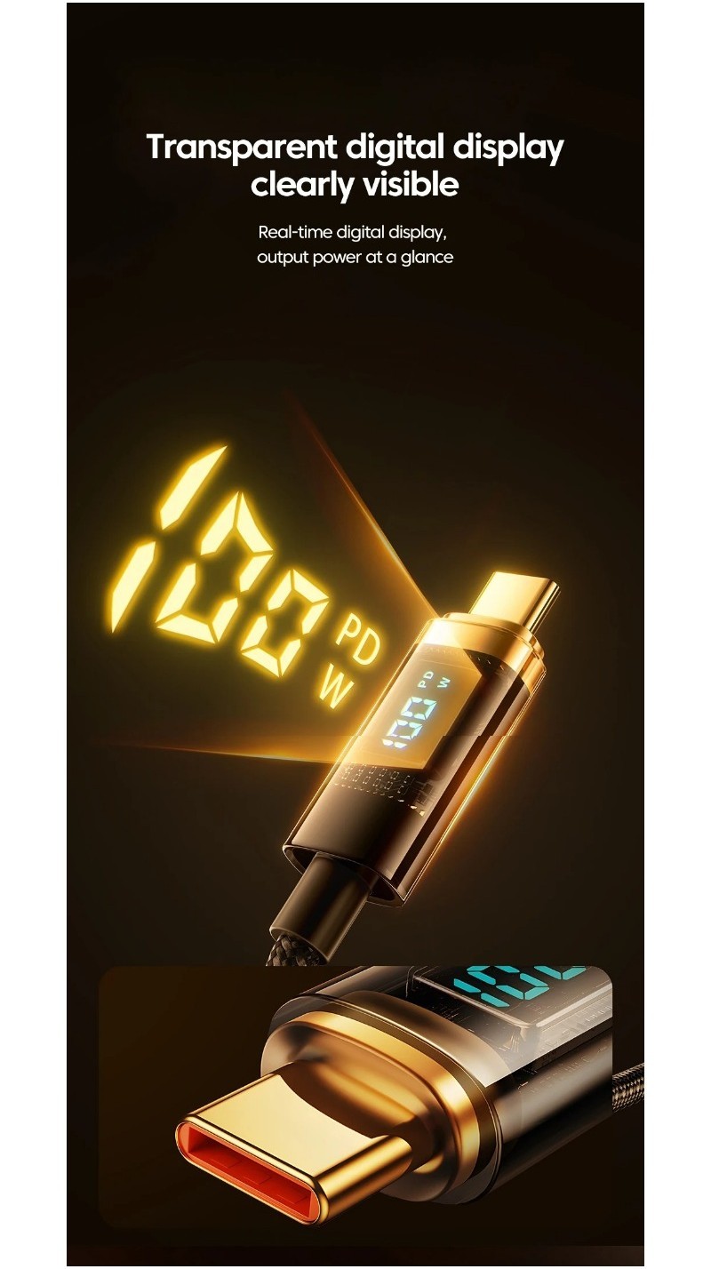 Transparent Digital Display Data Cable 100w USB C To USB C Type C to L ...