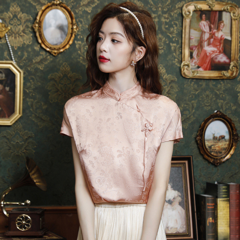 2024 New Diagonal Placket Blouse Women Chinese Style Floral Printing