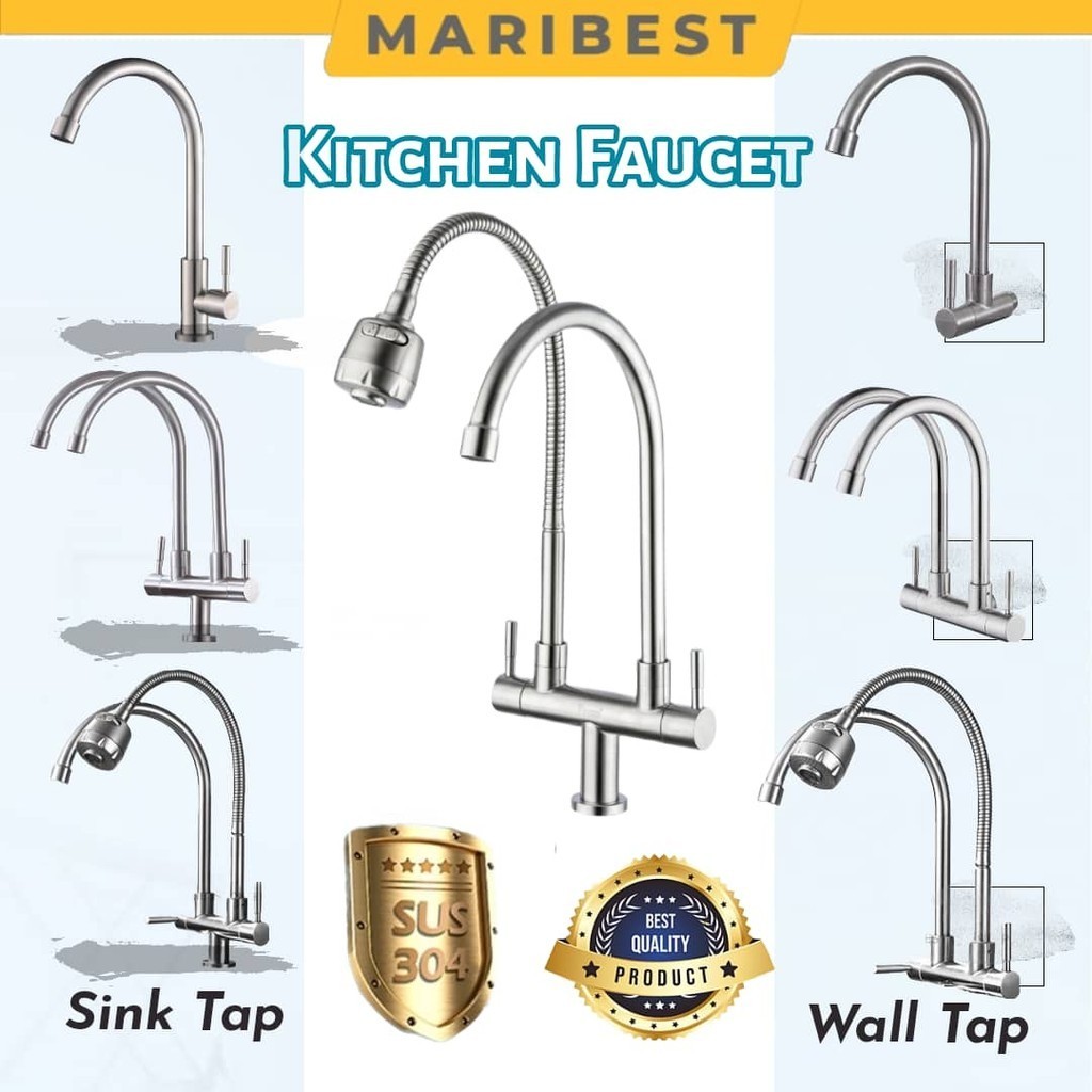 304 Stainless Steel Kitchen Faucet Sinki Dapur Rotatable Basin Sink ...