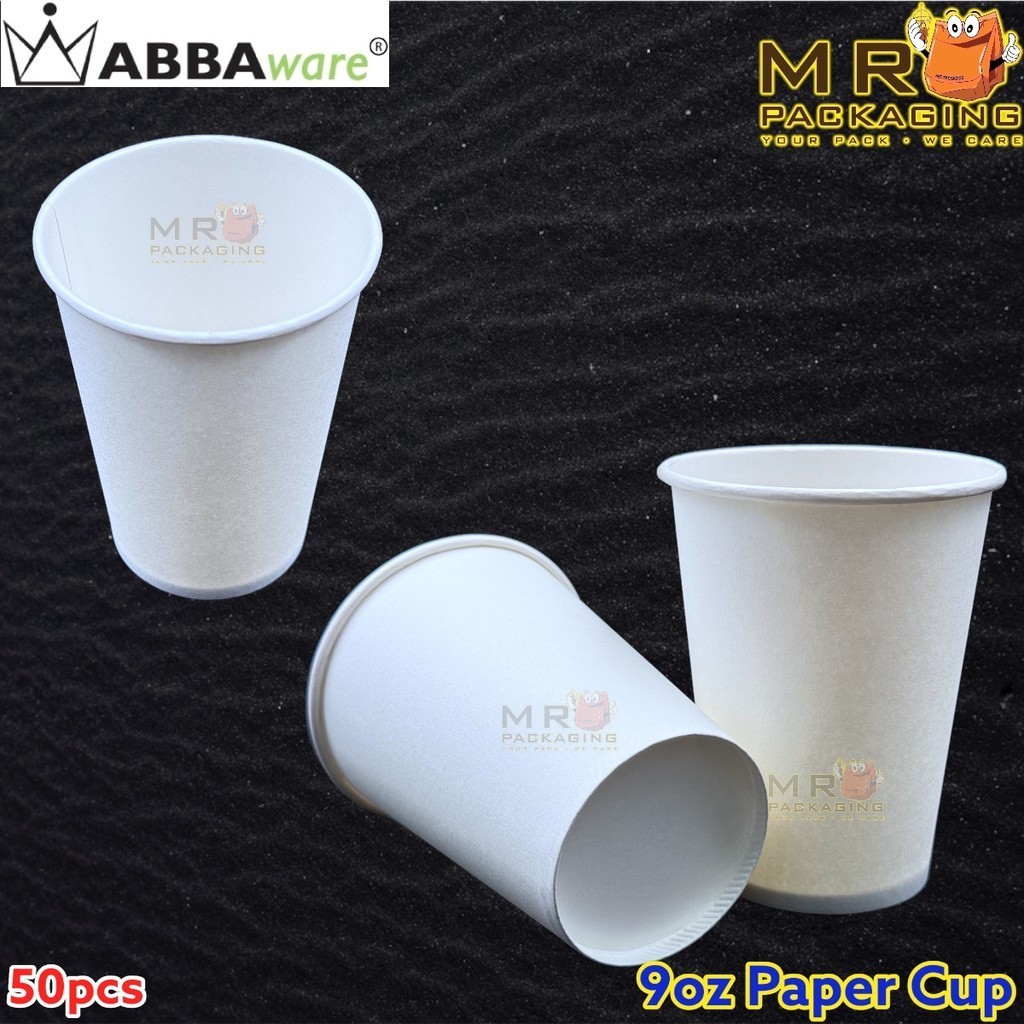 9oz Paper Cup - White [ 50pcs± ] ABBA ware Paper Top - Disposable Paper ...