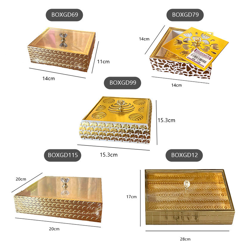 Romantika Glitter Box Square Rectangle Acrylic Covered Storage Box Gold ...