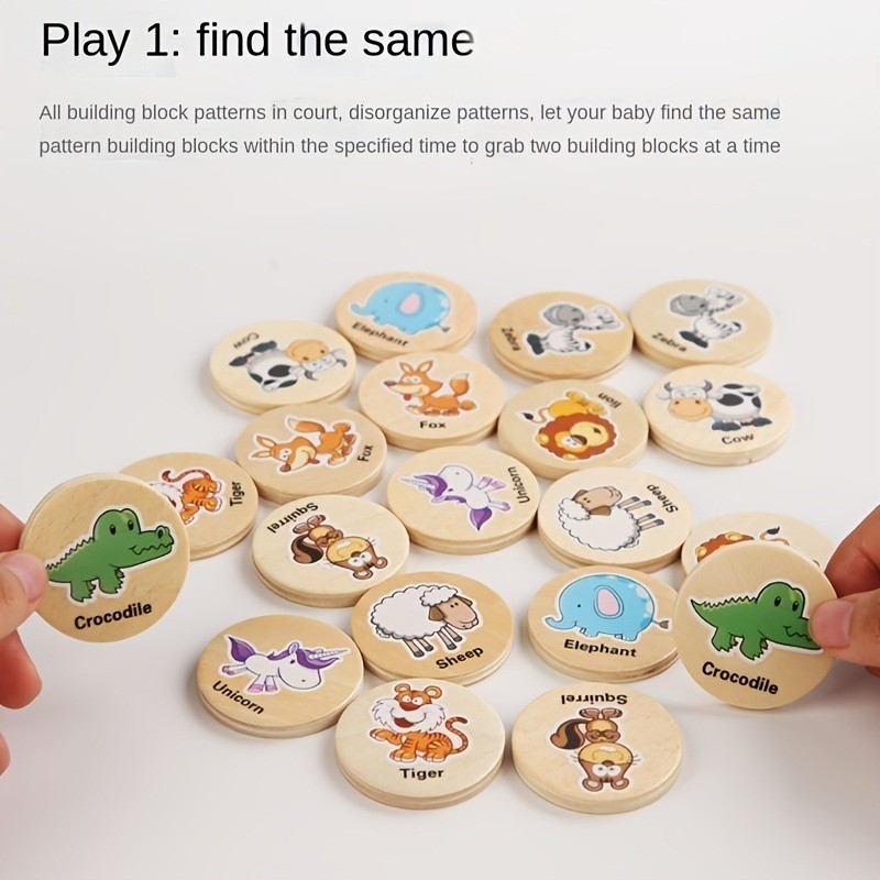 20Pcs Wooden Animal Matching Memory Game for Kids Logic Thinking ...