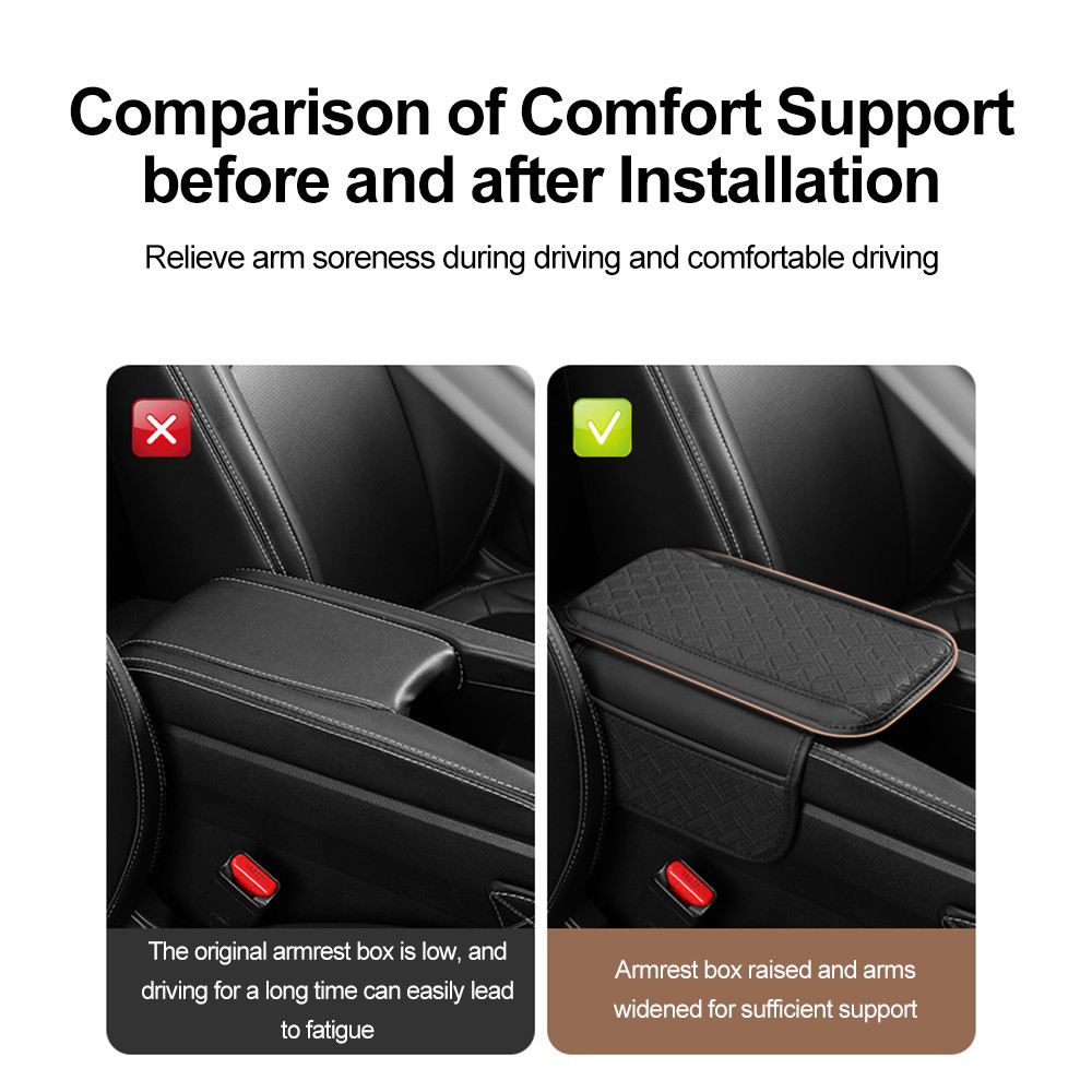 Car Armrest Mat with Side Pockets Center Console Leather Protection ...