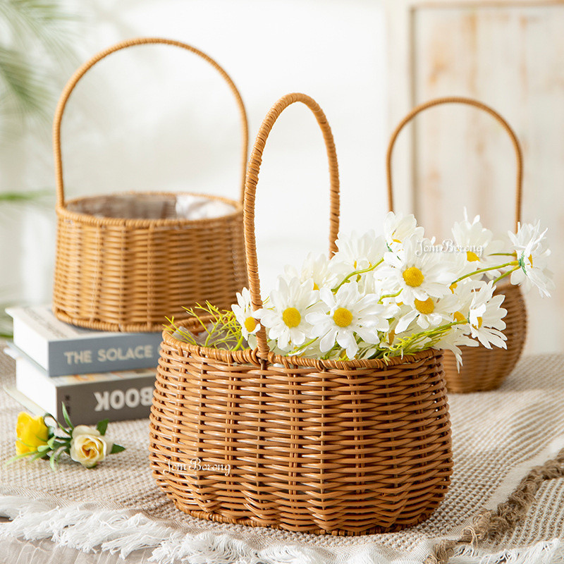 RIBBON BASKET FLOWER BOX Rattan Flowerpot Storage Fruit Rattan Basket ...