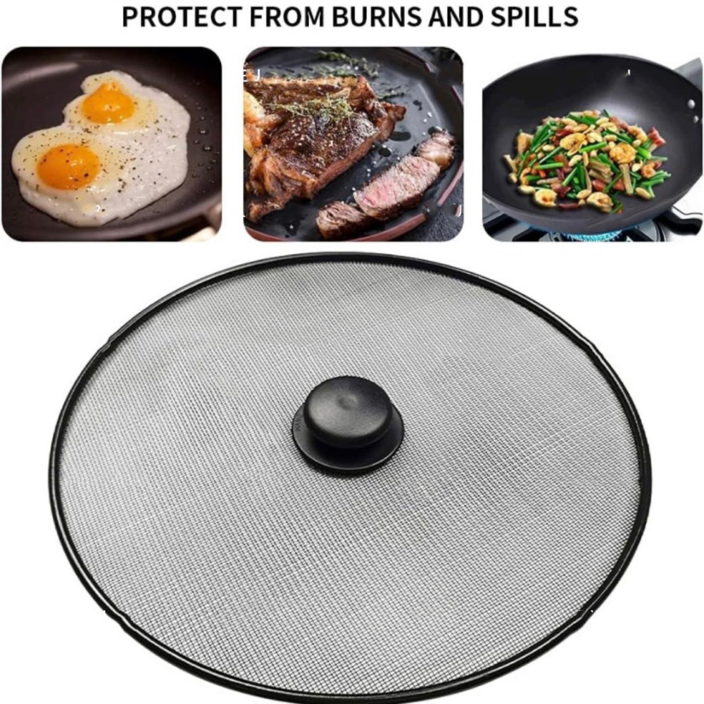 Oil Splash Proof Mesh Cover Black Grease Splatter Screen Frying Pan Lid ...