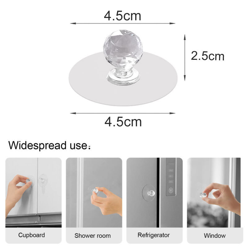 2 Pcs Crystal Hook Handle Knobs Acrylic Invisible Punch-free Cabinet ...