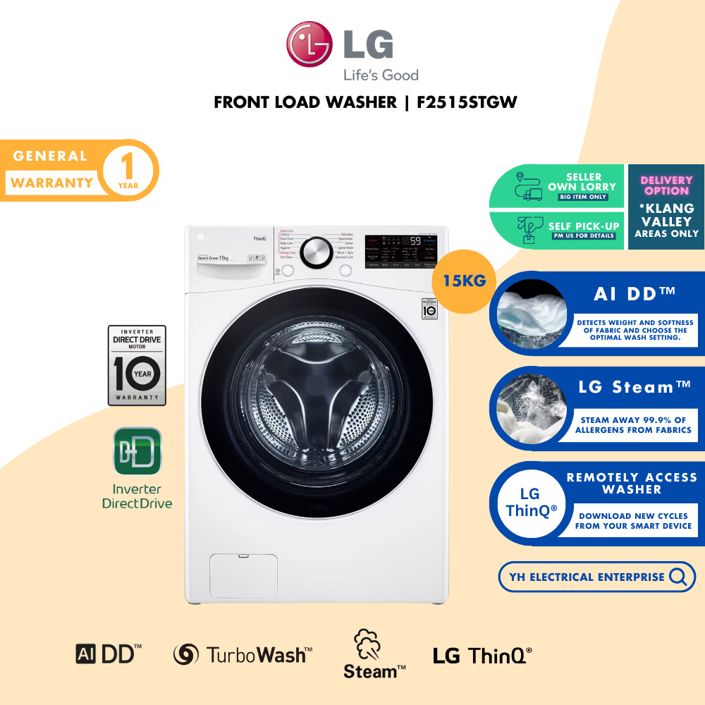 Lg 15kg Front Load Washer With Ai Direct Drive™ And Turbowash™ Washing Machine F2515stgw 8749