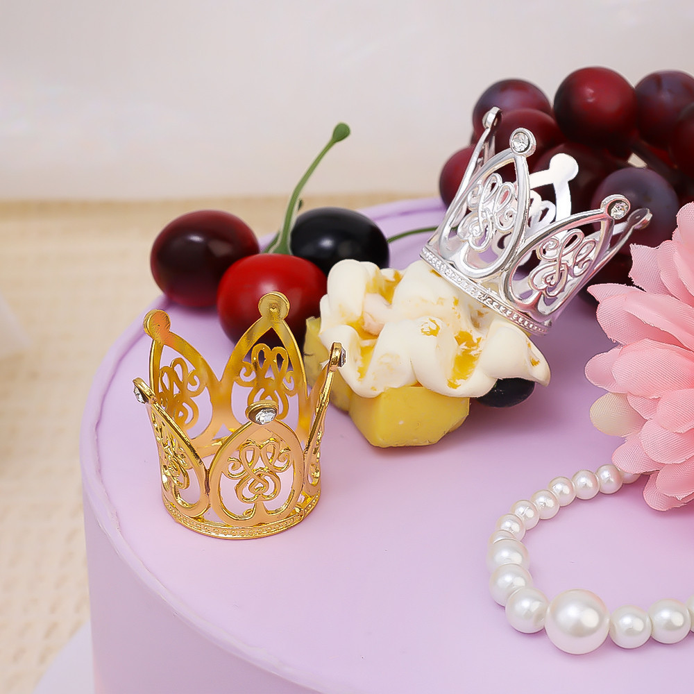 Tiny Baby Small Rhinestone Tiara Crown Gold Mini Crown Cake Topper ...