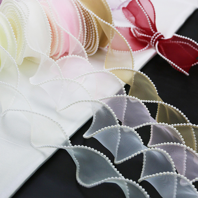 4.5M/Roll Pearl Fishtail Chiffon Gift Ribbons Organza Wired Ribbon for ...