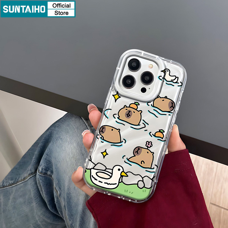 Suntaiho Funny Cute Casing Swimming Capybara Pattern Phone Case for ...