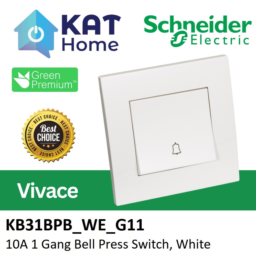 Schneider Electric Vivace Series 10a 250v 1 Gang Bell Press Switch With Bell Icon White 1220