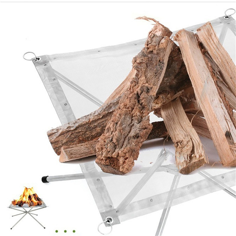 Portable Outdoor Fire Pit Foldable Steel Net Fireproof Frame Burning ...
