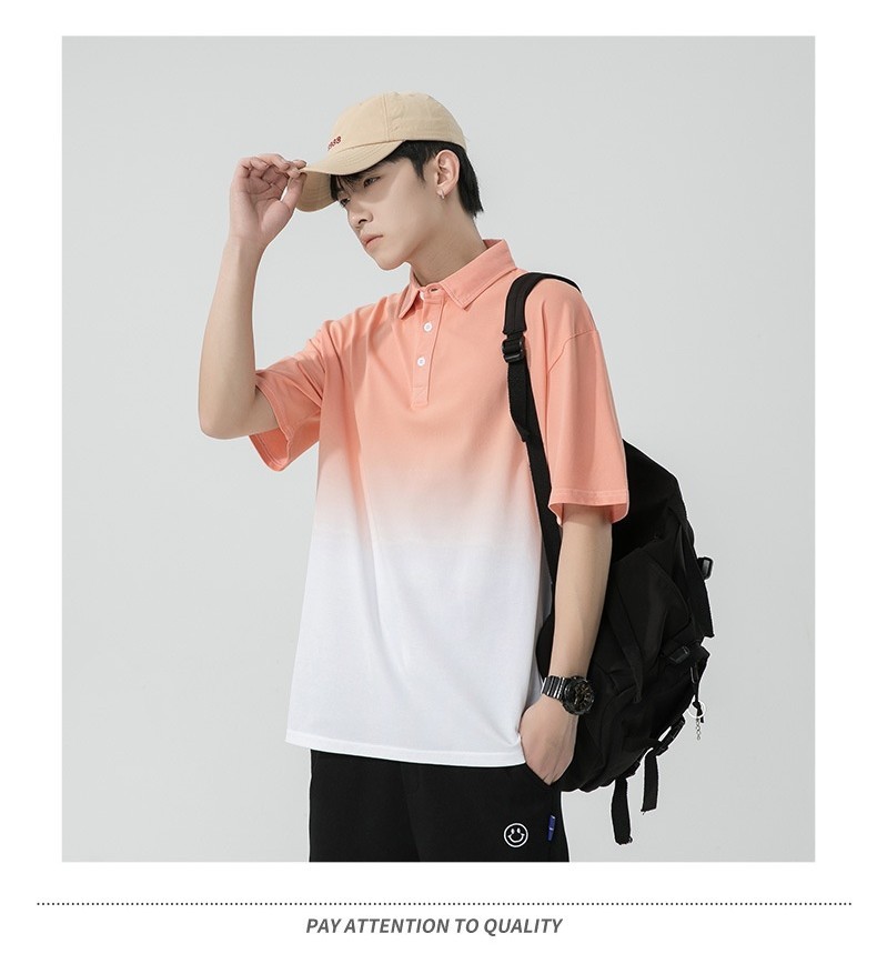 Summer New Style Loose Men's Short-Sleeved polo Shirt Gray Gradient ...