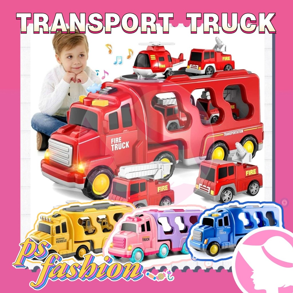 5 IN 1 Diecast Carrier Truck Toys Cars Engineering Vehicles Excavator ...