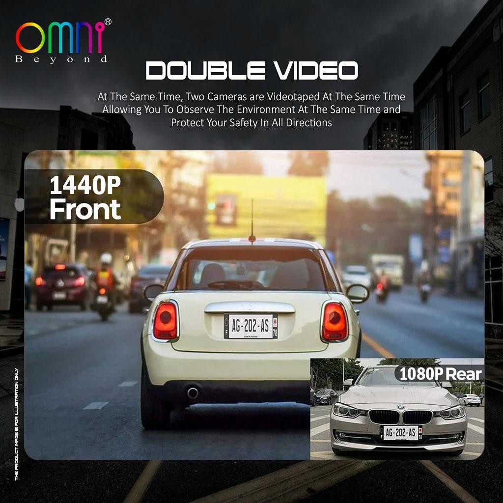 Omni Beyond B2W PRO 2K Ultra HD Dual-Channel Dashcam 1440P Front + FHD ...