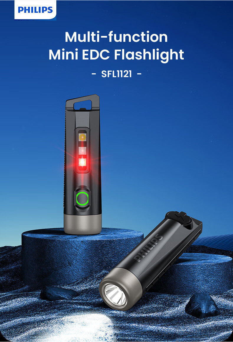 PHILIPS EDC Flashlight LED Rechargeable Mini EDC Keychain Flashlights ...