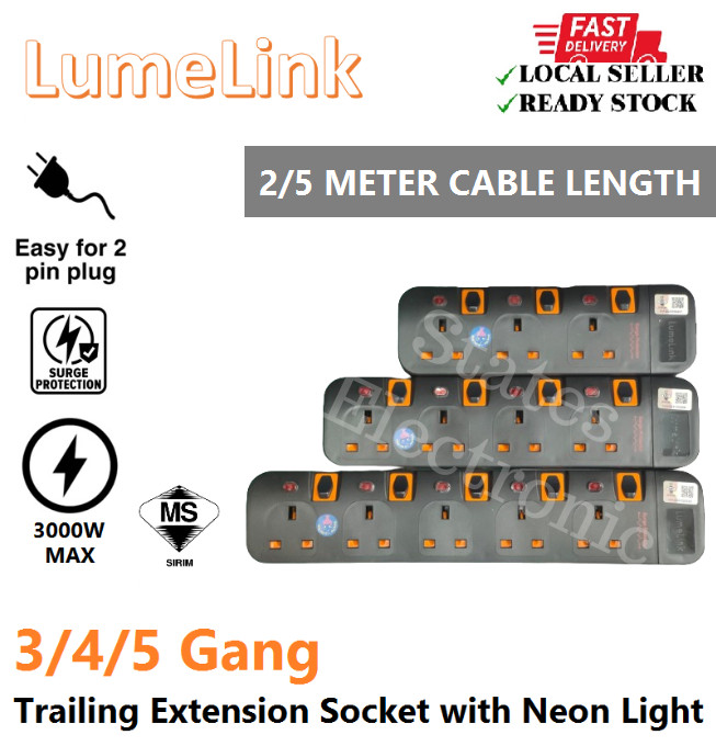LumeLink 3/4/5 Gang Trailing Extension Socket with Neon Light SIRIM ...
