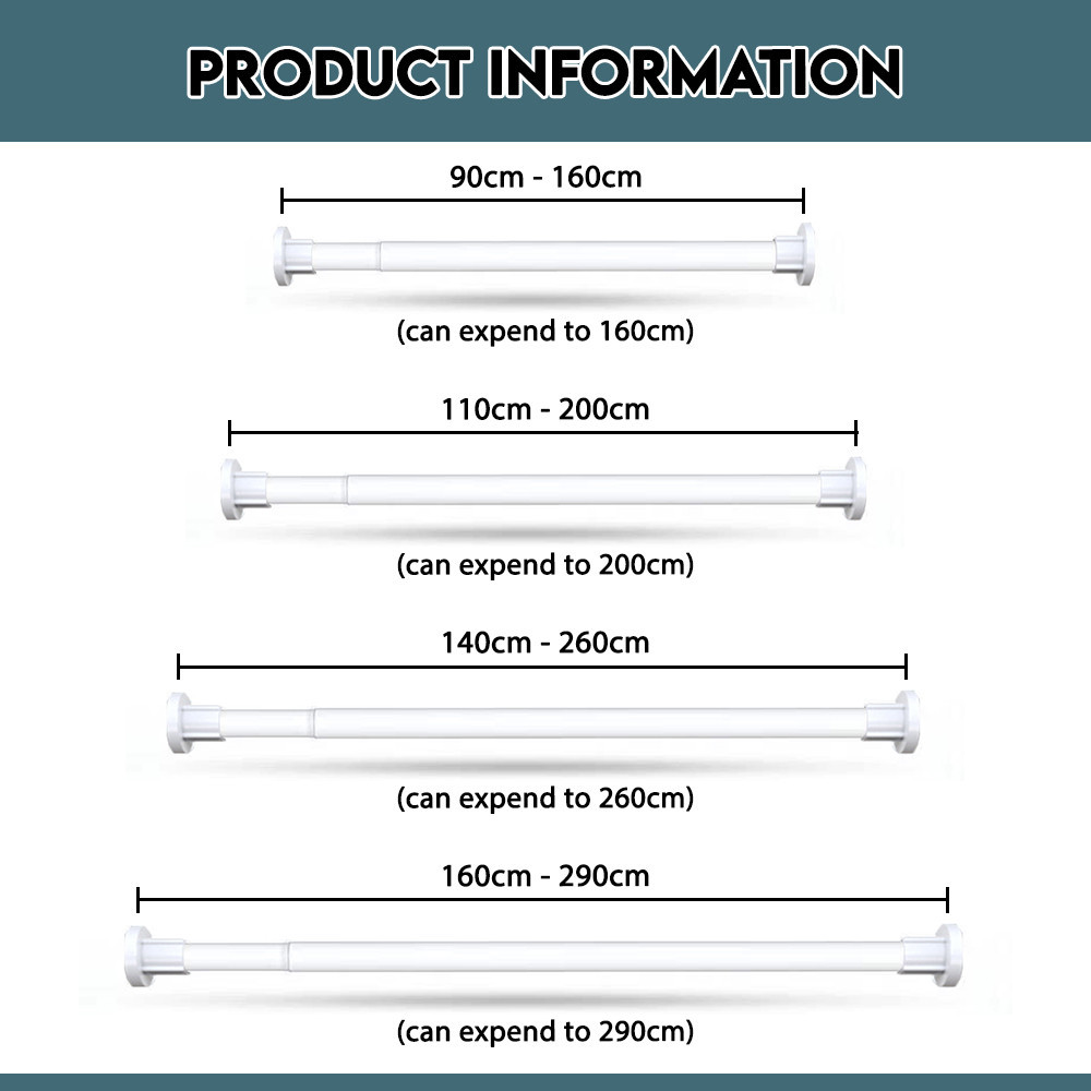 [90CM-290CM] Innohut Telescopic Curtain Rod Adjustable Clothesline Pole ...