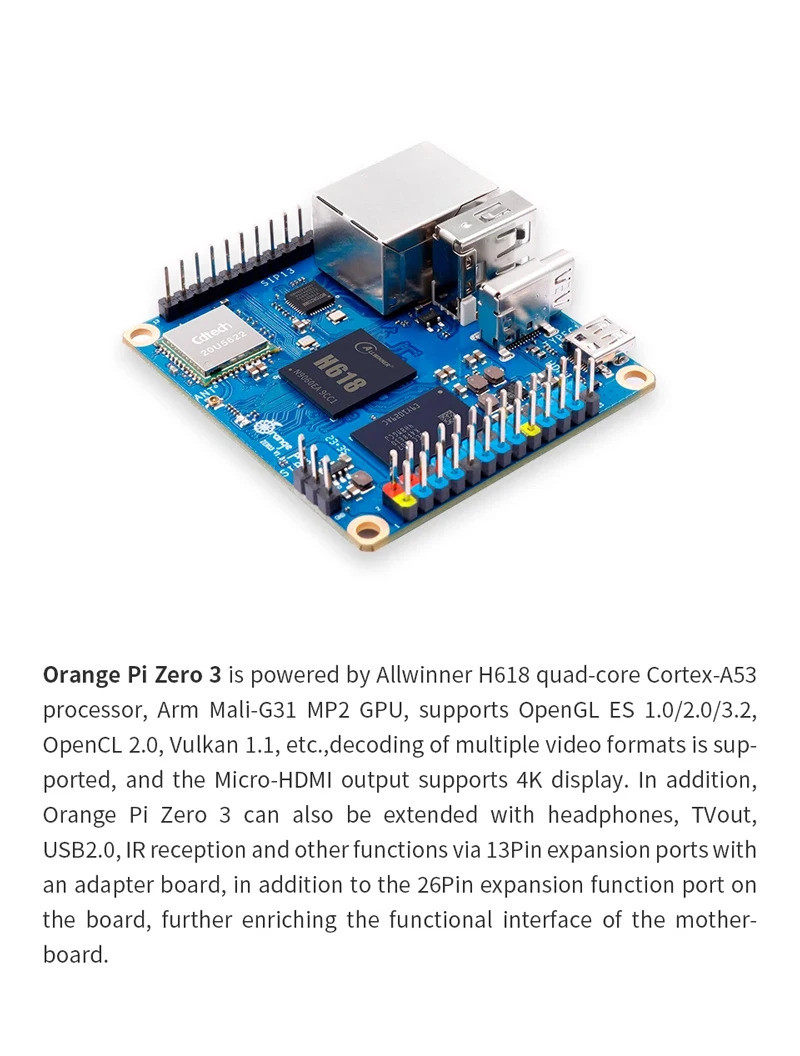 【In stock】Orange Pi Zero 3 Allwinner H618 1 / 1.5 / 2 / 4 GB RAM DDR4 ...