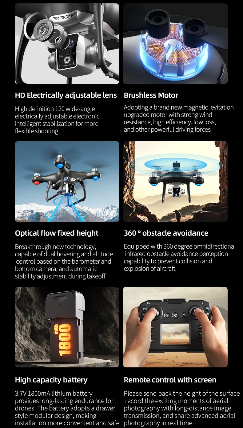 KY102 RC Drone, 4K HD Çift Kamera 50X Zoom Hava Fotoğrafçılığı Drone, Akıllı Vurgulu, 1800mAh 4 Yönlü Engellerden Kaçınma 360° Döndürme Hareket Fotoğrafçılığı Uzaktan Kumanda