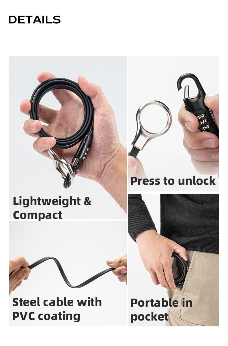 【MY Delivery】ROCKBROS Bicycle Cable Lock Portable Password Steel Cable ...