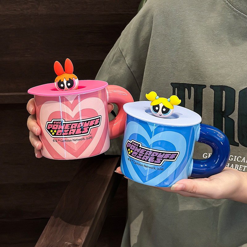 ~~ Powerpuff Girls Co-Branded Mug with Lid Cute Cartoon Water Cup ...