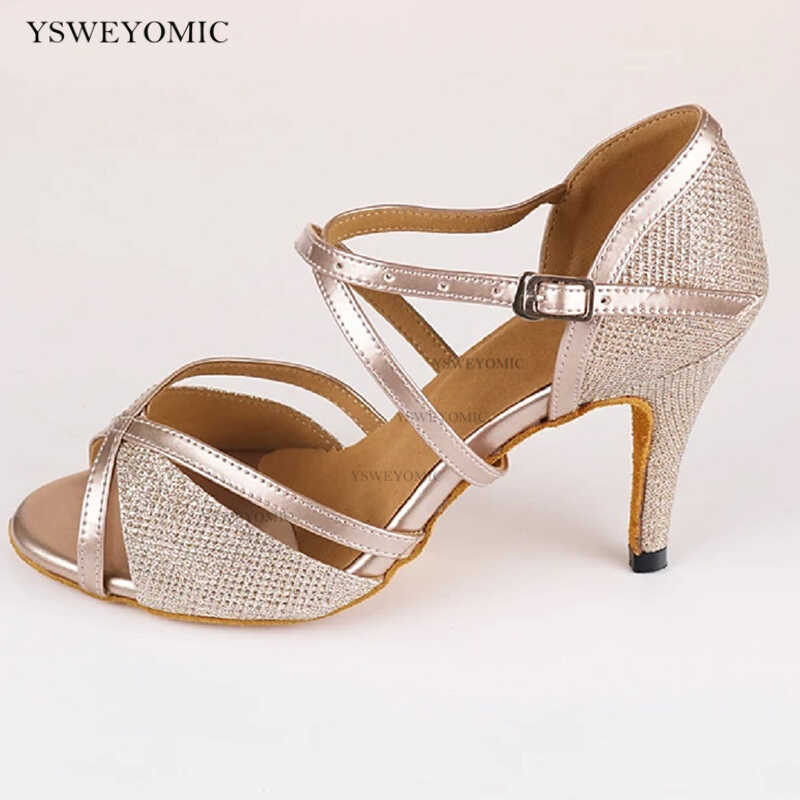 Ballroom Dance Babaeng Shoes Gold Glitter Latin Salsa Tango Swing Rumba ...