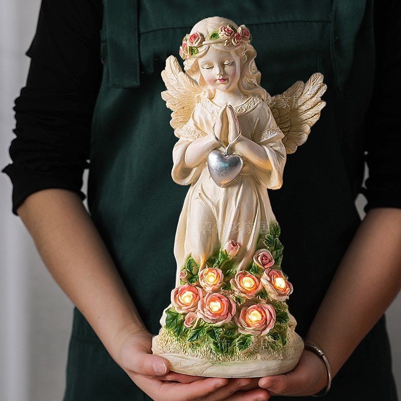 Nordic Style Solar Sensor Light Prayer Angel Statue Resin Ornaments ...