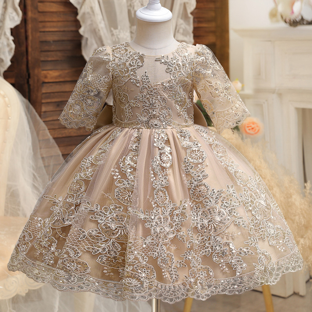 Children Wedding Party Dresses For Girl Embroidery Lace Bowknot Tulle ...