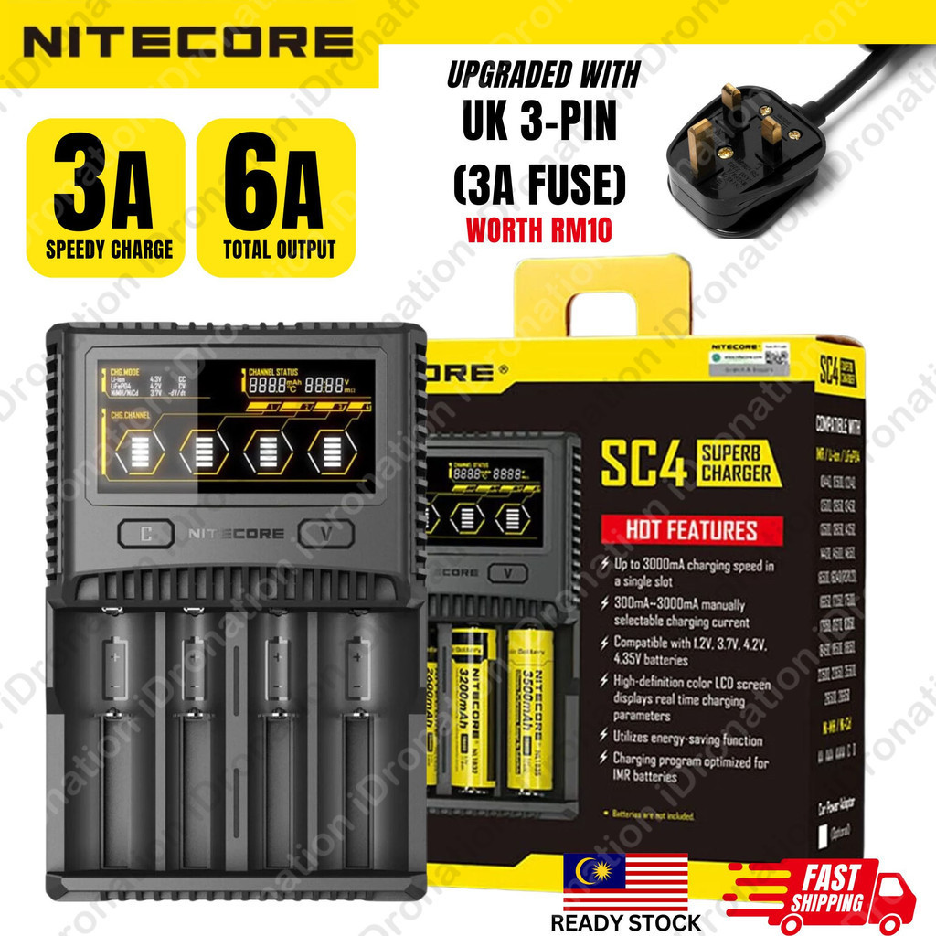 Nitecore SC4 Charger LCD Smart Intelligent Battery Charging Li-ion ...