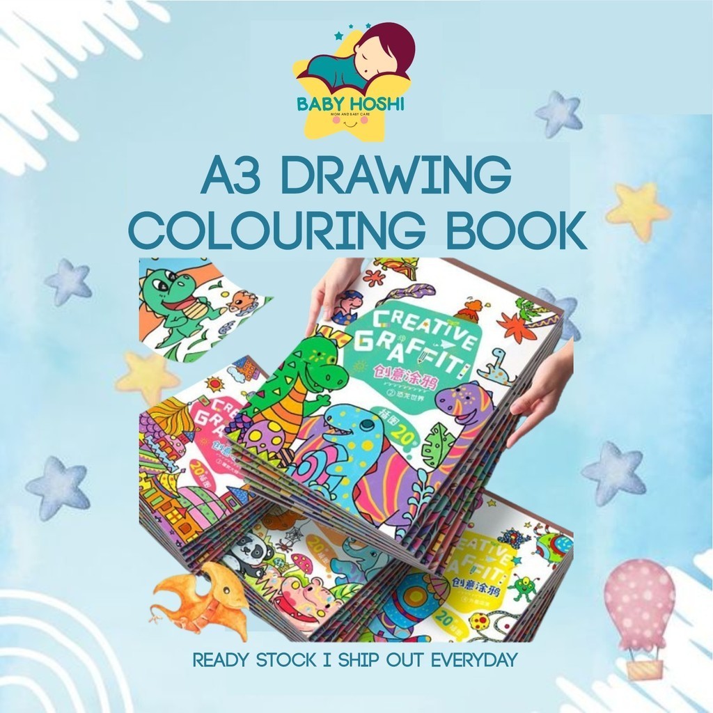 BH Drawing Colouring Book For Kids A3 Size 30 Sheets Thickened Buku ...