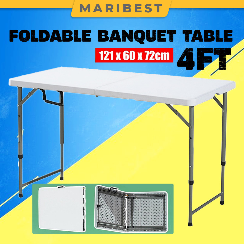 4FT Foldable Banquet Table Event Camping Hall Buffet Outdoor Adjustable ...