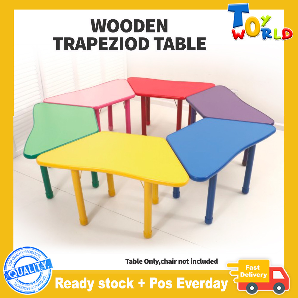 WOODEN TRAPEZOID TABLE kindergarten study table meja kayu budak tadika ...