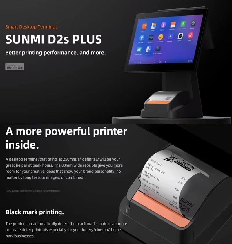 SUNMI D2S PLUS Desktop POS Terminal Touchscreen Android 80mm Printer ...