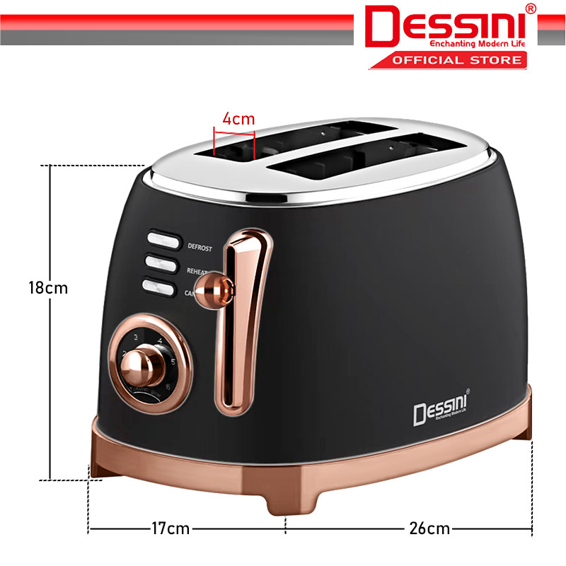 DESSINI ITALY 2 Slide Double Sided Electric Bread Toaster Sandwich ...