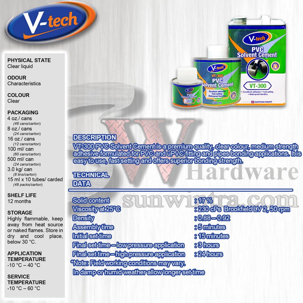 V-TECH PVC SOLVENT 100GM/500GM/3KG VT-300 GUM PAIP PVC #VT300 | Shopee ...