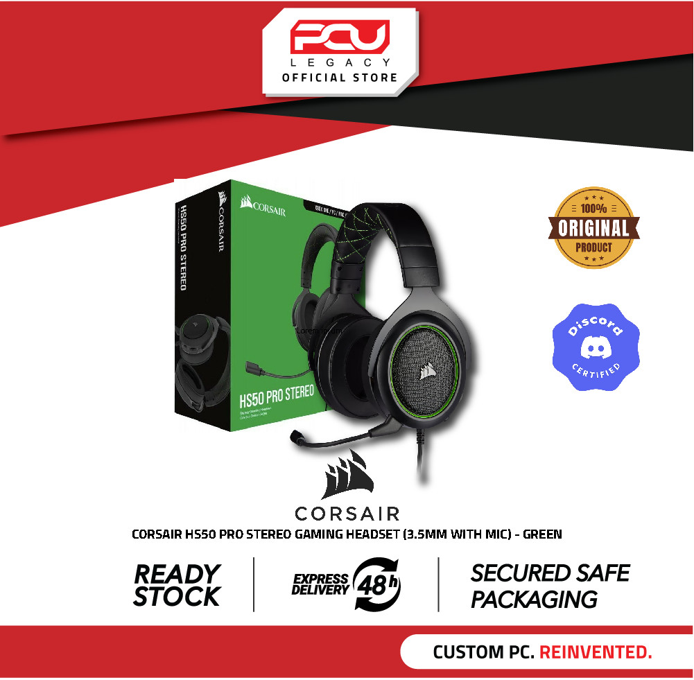 CORSAIR HS50 PRO STEREO GAMING HEADSET WITH MIC) GREEN