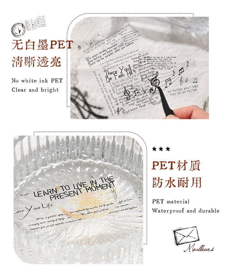 Journamm 20psc Retro English Stickers PET Sticker Package DIY Diary ...