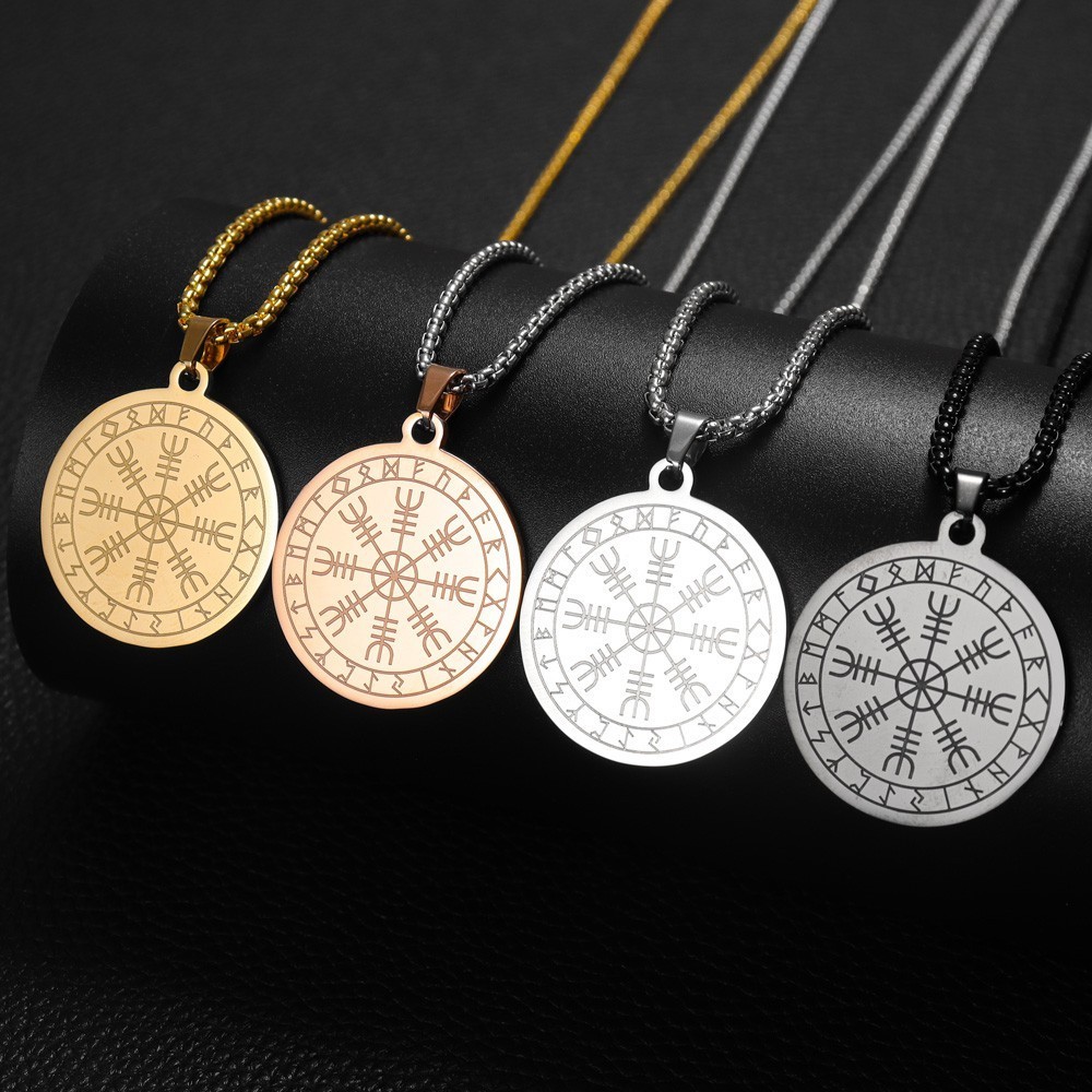 Nordic Stainless Steel Odin Runes Chain Necklace Biker Vintage Viking ...